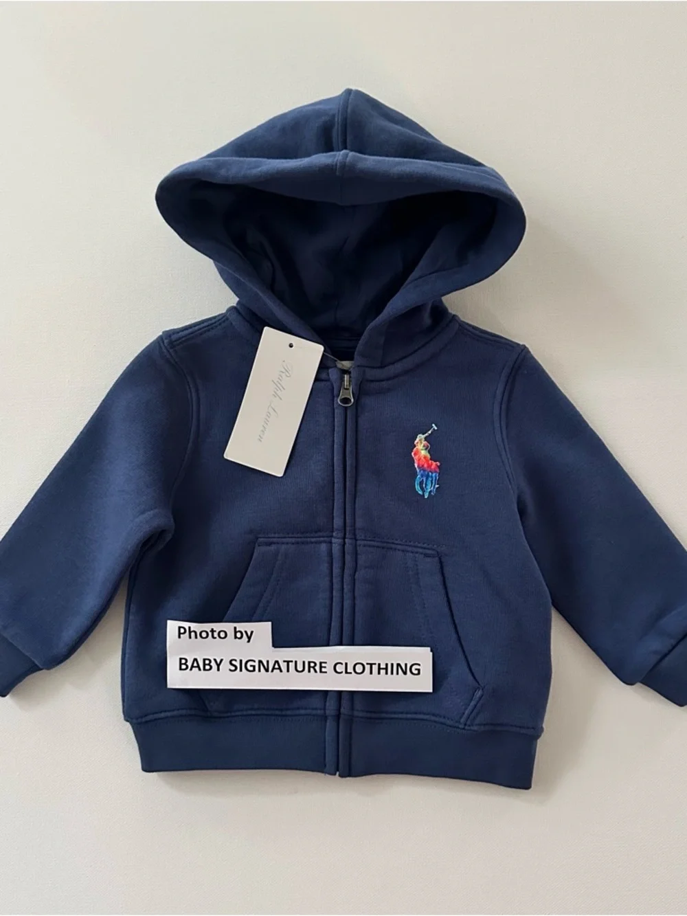 Ralph Lauren 9 Months Baby Boy Navy Hooded Zip Sweatshirt Polo Logo Cardigan